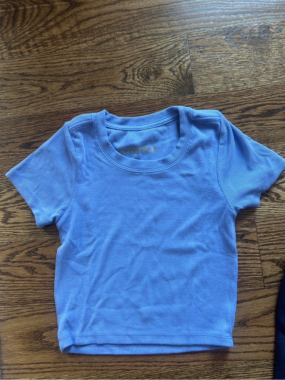 Katie J NYC Short Sleeve Ribbed Crop Top - Light Blue